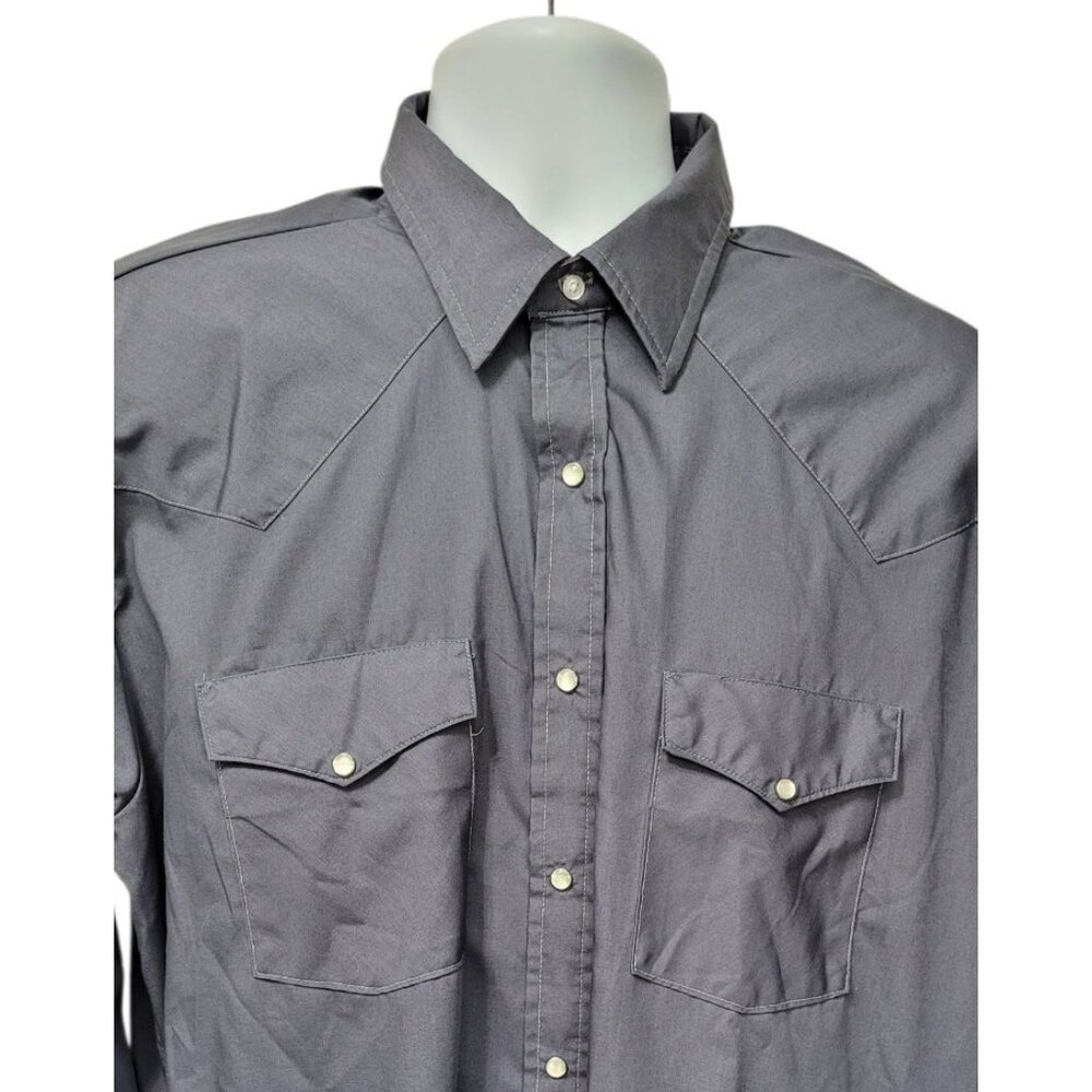 Vintage Western Frontier‎ Cowboy Shirt Mens XL Gray Pearl Snap Long Sleeve USA